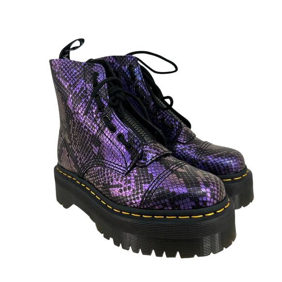 Dr. Martens Sinclair Platform Boots Womens 6 Purple Iridescent Snake  Zip Chunky - Picture 1 of 9